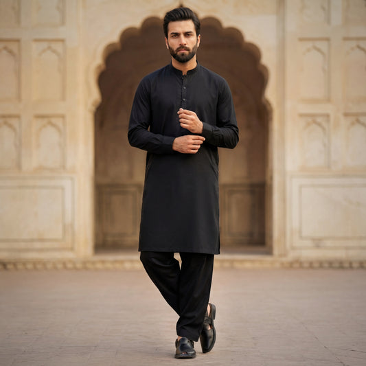 Men's Shalwar Kameez Traditional Clothing In Multiple Colours With Long Sleeves And Button Front Comes With Shalwar And Kameez