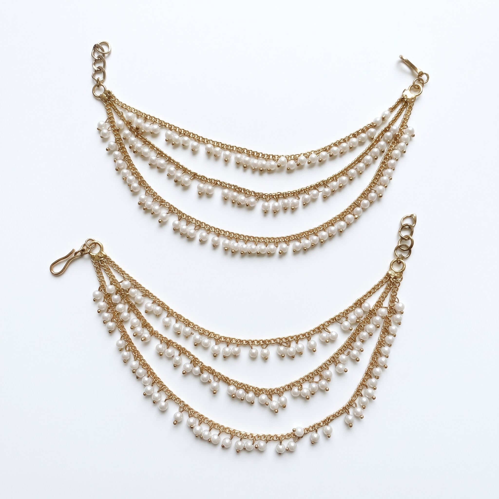 Gold & Multi pearl Ear Chain/Sahare/Pearl kaan chain/Earring support chain/Indian Jewelry/Pakistani Jewelry/Bahubali Kaan sahara Sold as a Pair