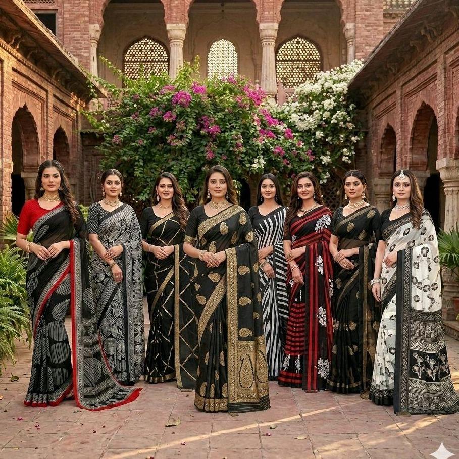 Georgette Chiffon Saree Collection over 30 Trendy Prints | Lightweight Summer Drape | Includes Unstitched Blouse Piece (6.25m) Breathable  Womenswear  Asian  Clothes