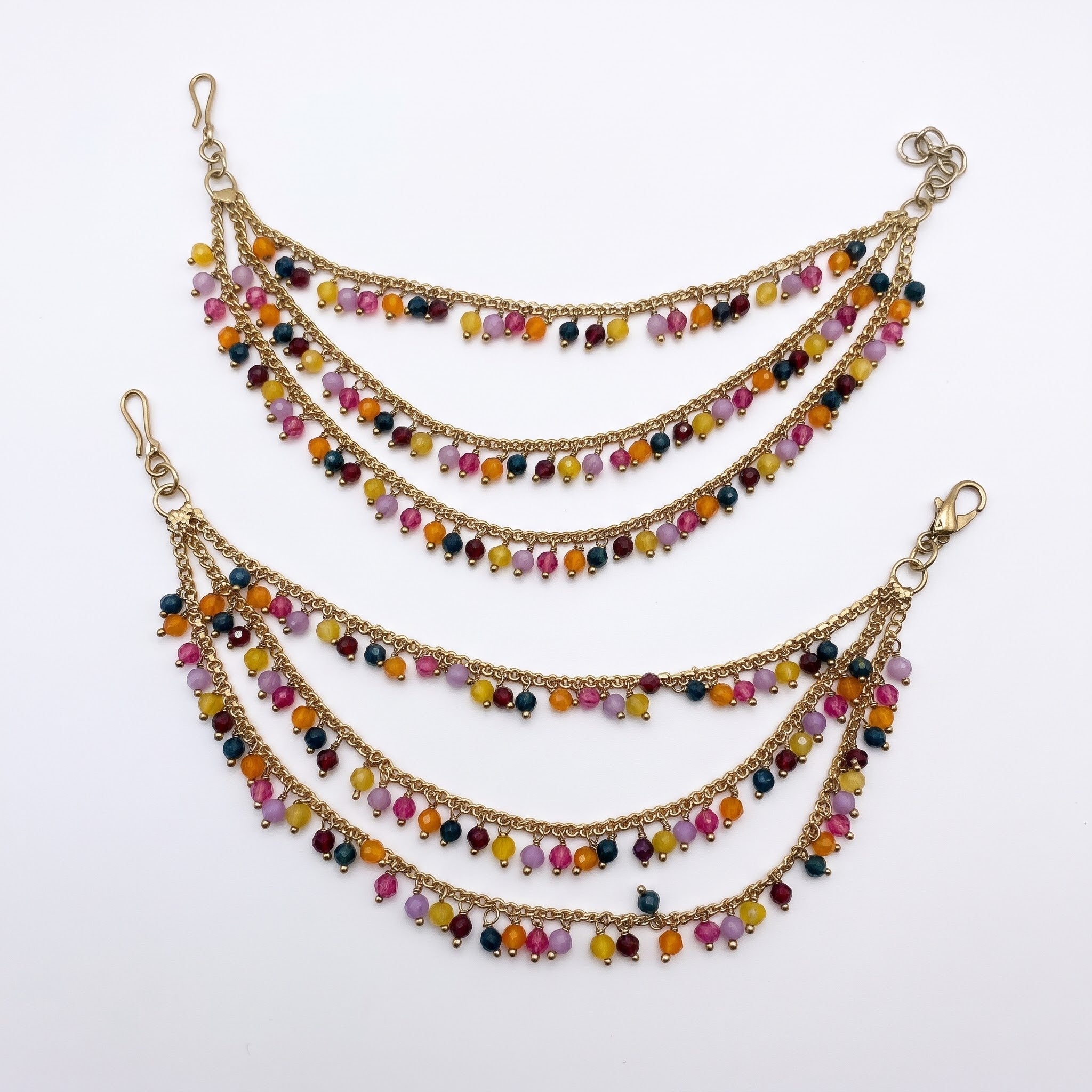Gold & Multi pearl Ear Chain/Sahare/Pearl kaan chain/Earring support chain/Indian Jewelry/Pakistani Jewelry/Bahubali Kaan sahara Sold as a Pair