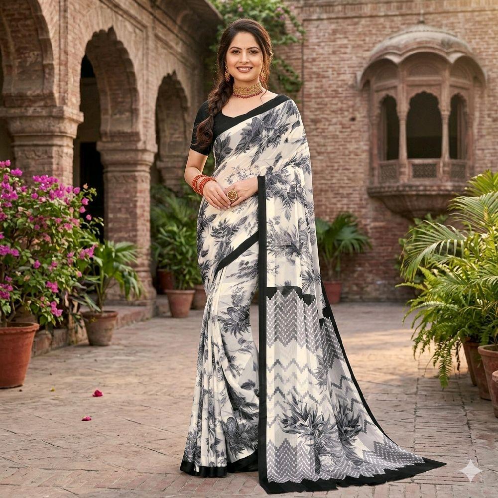 Georgette Chiffon Saree Collection over 30 Trendy Prints | Lightweight Summer Drape | Includes Unstitched Blouse Piece (6.25m) Breathable  Womenswear  Asian  Clothes