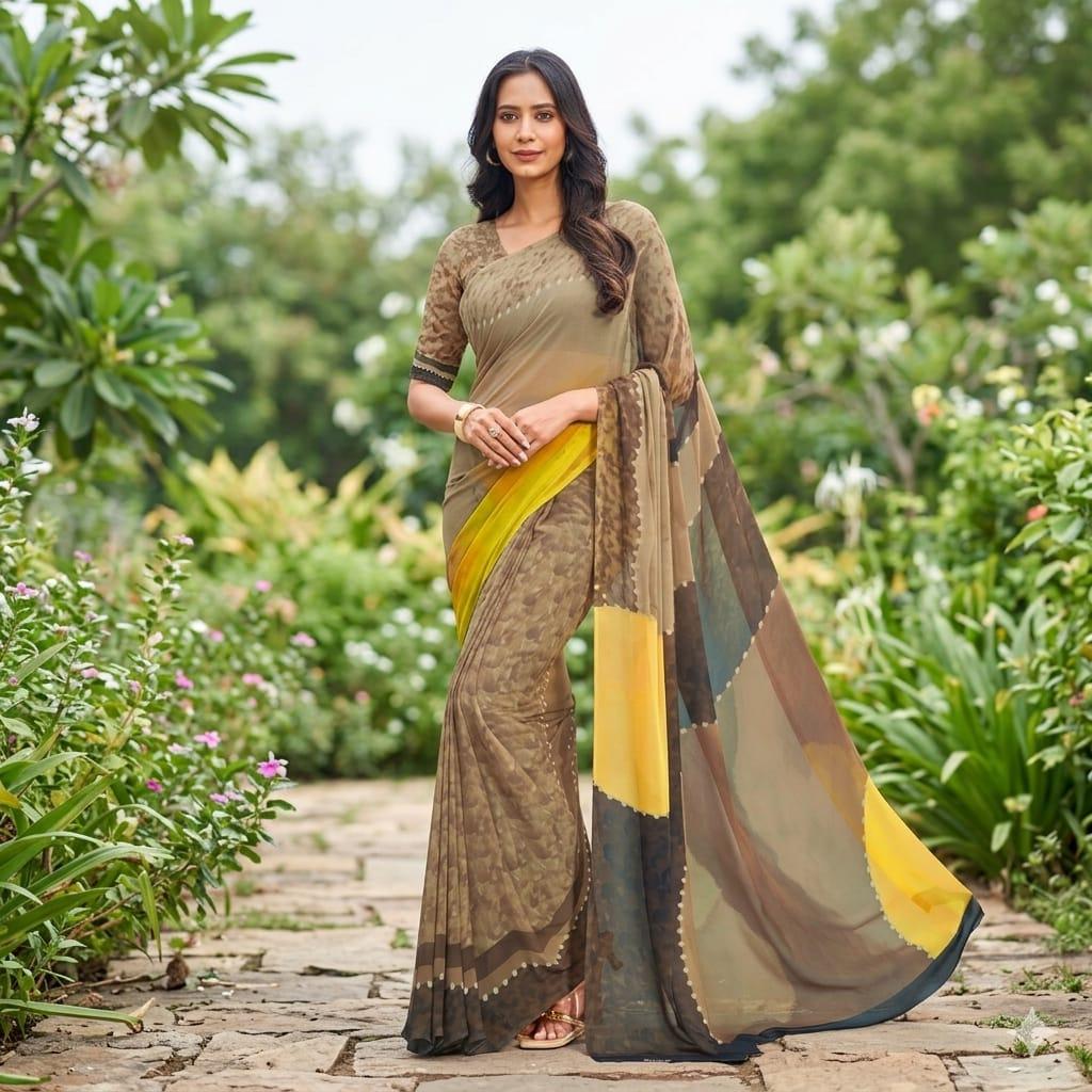 Georgette Chiffon Saree Collection over 30 Trendy Prints | Lightweight Summer Drape | Includes Unstitched Blouse Piece (6.25m) Breathable  Womenswear  Asian  Clothes
