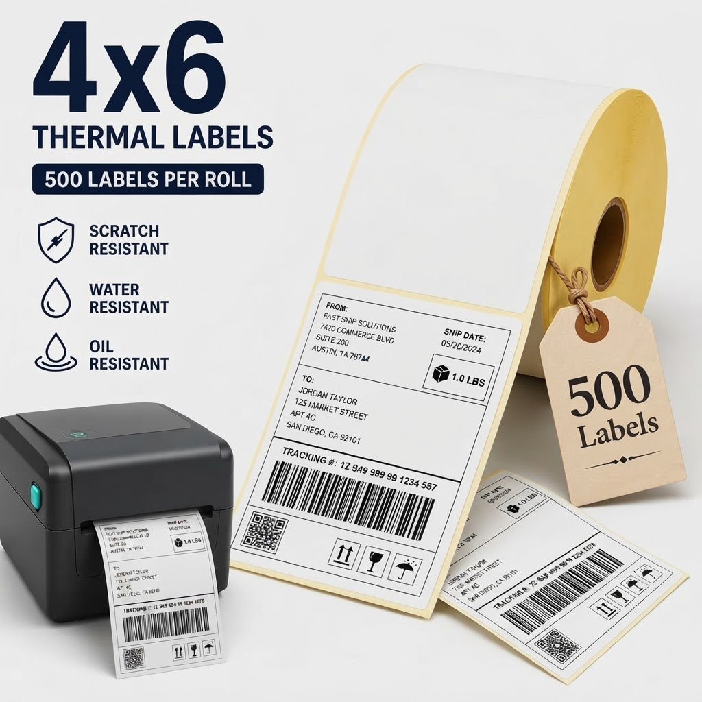 500pcs 4x6 Thermal Shipping Labels | Cheap Direct Thermal Paper for Zebra, Toshiba & Citizen Printers | Bulk 100x150mm Roll