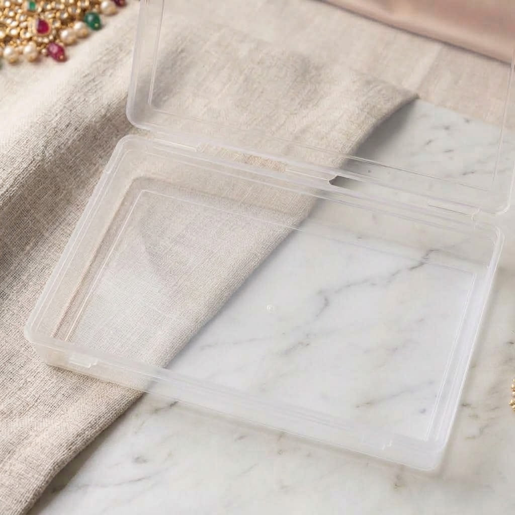 1x Clear Plastic Jewellery Storage Box with Dual Snap-Lock Latches – Transparent Flat Organizer Case for Indian Bridal Necklace Sets, Chokers, Bangles, Craft Beads & Travel Accessory Display