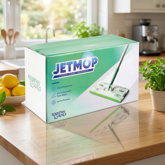 Jetmop Starter Kit – Floor Mop with 12 x Lemon Scented Antibacterial Floor Wipe Refills, Disposable Wet Cleaning Pads, Multi-Surface Hard Floor Cleaner for Kitchen, Bathroom, Laminate, Tile & Wood Floors