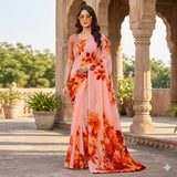 Georgette Chiffon Saree Collection over 30 Trendy Prints | Lightweight Summer Drape | Includes Unstitched Blouse Piece (6.25m) Breathable  Womenswear  Asian  Clothes