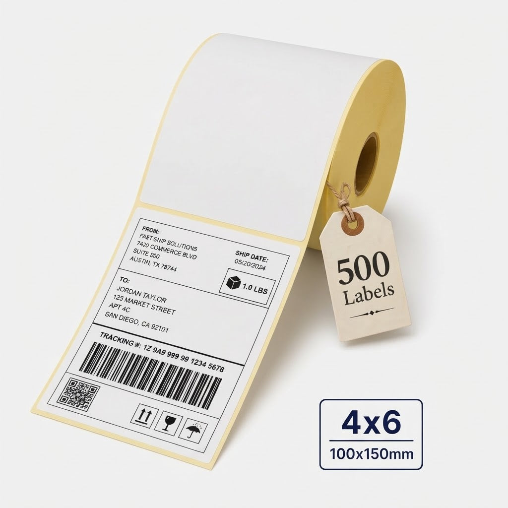 500pcs 4x6 Thermal Shipping Labels | Cheap Direct Thermal Paper for Zebra, Toshiba & Citizen Printers | Bulk 100x150mm Roll