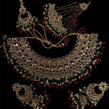Fancy Traditional Cultural Bridal. Jewellery Set with Stunning Coloured Studs Stones and Beads Perfect for Bridal Dresses