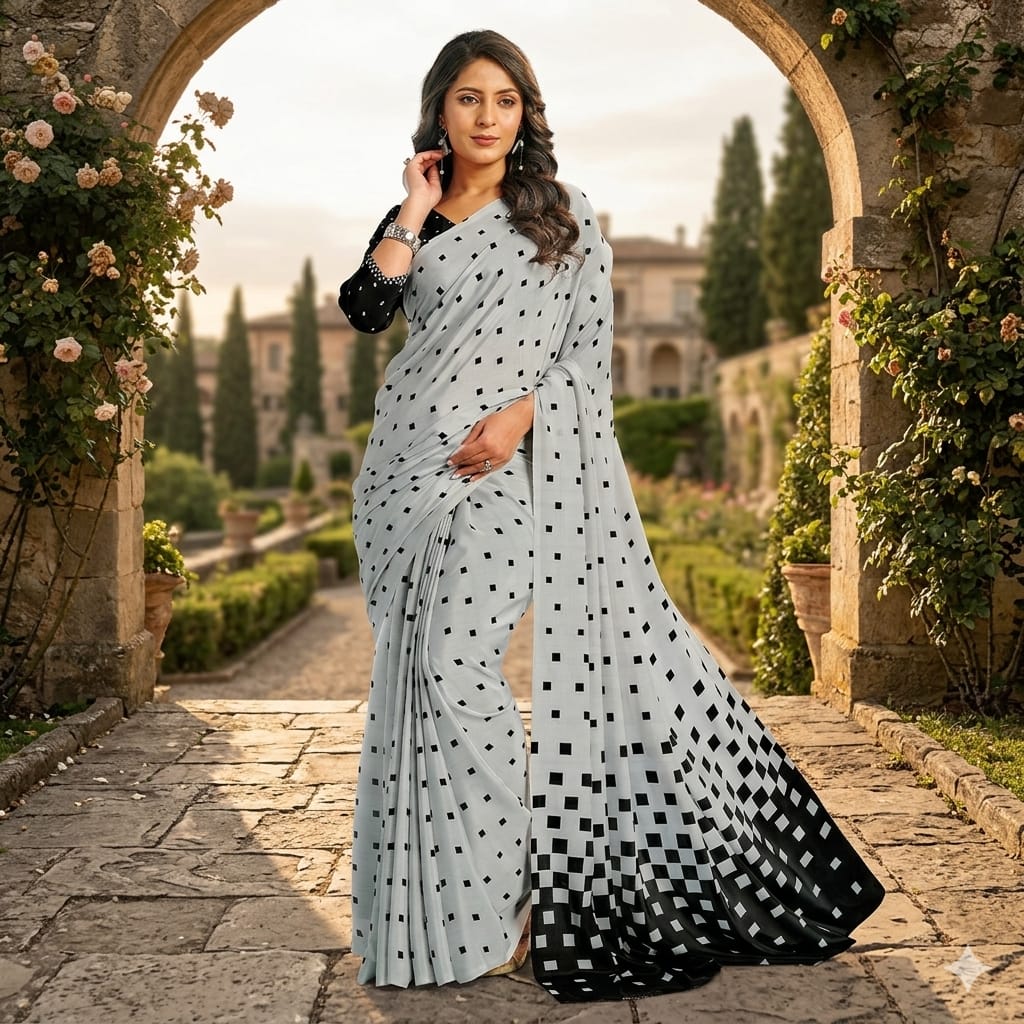 Georgette Chiffon Saree Collection over 30 Trendy Prints | Lightweight Summer Drape | Includes Unstitched Blouse Piece (6.25m) Breathable  Womenswear  Asian  Clothes