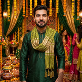 Men's Women Mehndi Scarf Patka Dupatta Stole Shawl | Groom Groomsmen Dulha Barat Nikah Wedding Party Wear | Cerise Orange Olive Green Masuri Silk