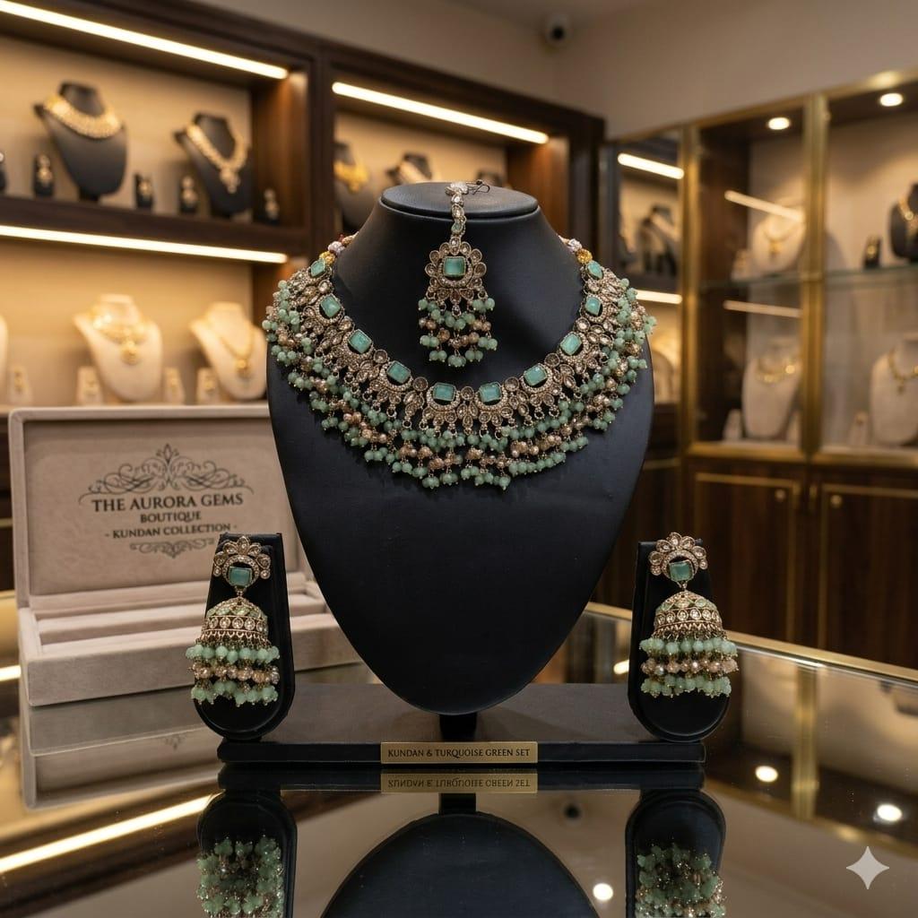 Fancy Traditional Cultural Bridal. Jewellery Set with Stunning Coloured Studs Stones and Beads Perfect for Bridal Dresses