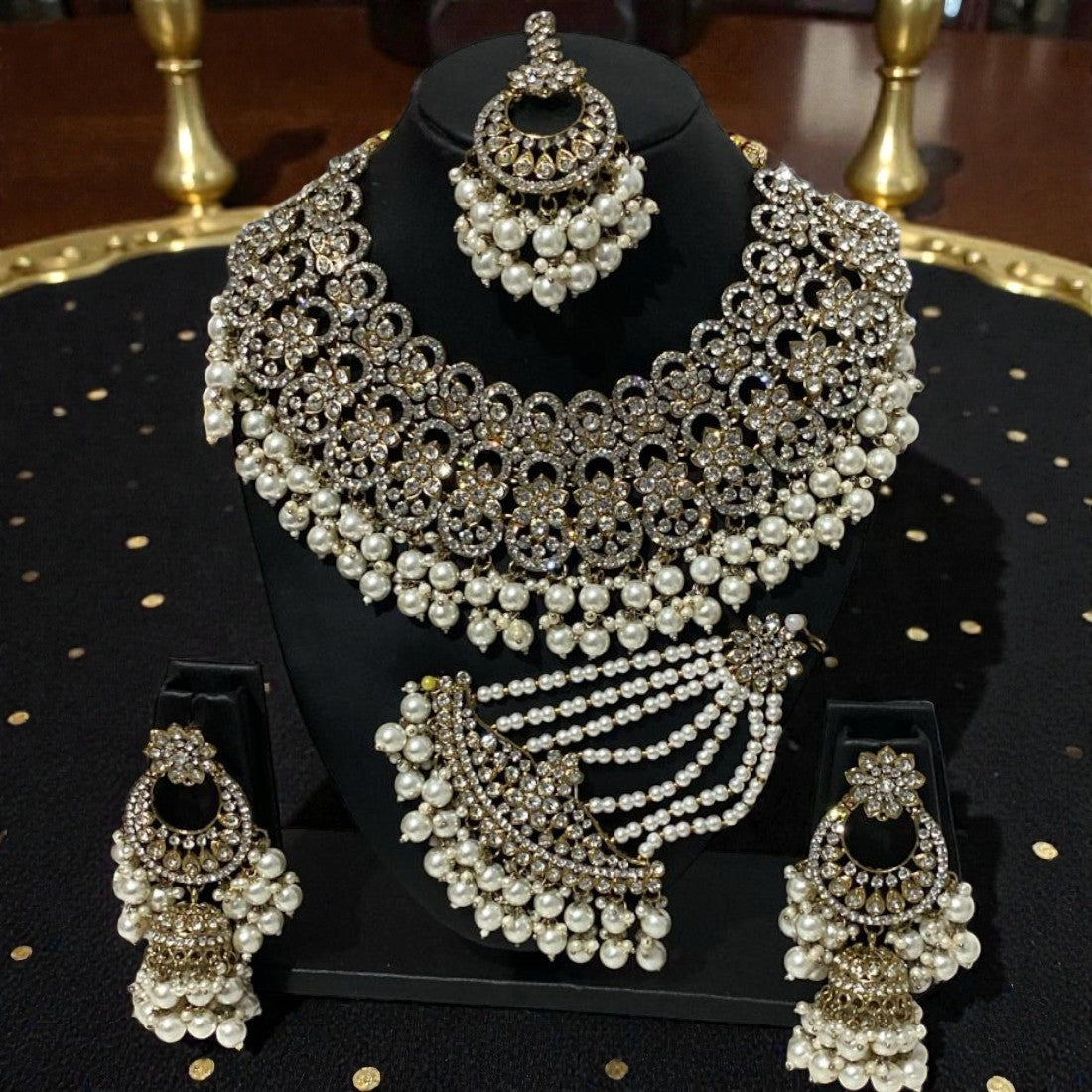 Fancy Traditional Cultural Bridal. Jewellery Set with Stunning Coloured Studs Stones and Beads Perfect for Bridal Dresses