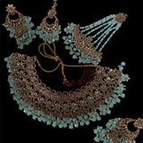Fancy Traditional Cultural Bridal. Jewellery Set with Stunning Coloured Studs Stones and Beads Perfect for Bridal Dresses