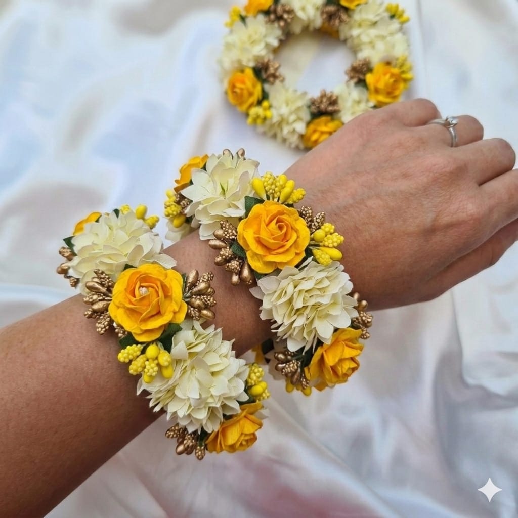 Artificial Flower Gajra bangle for Mehndi Favors Traditional Indian Decoration. Sold In Single and Pairs