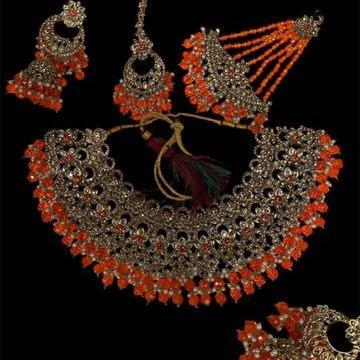 Fancy Traditional Cultural Bridal. Jewellery Set with Stunning Coloured Studs Stones and Beads Perfect for Bridal Dresses