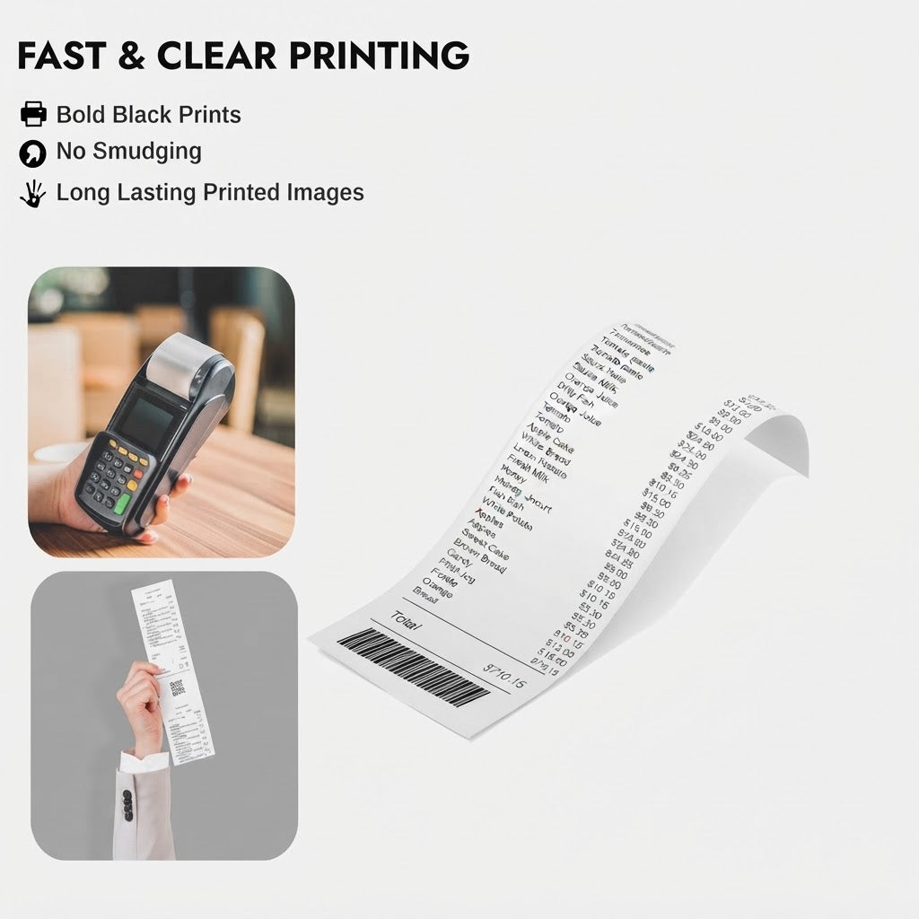 57x40 thermal paper, credit card machine paper, PDQ rolls, epos till rolls, receipt paper bulk, card terminal rolls, retail supplies, cash register paper.