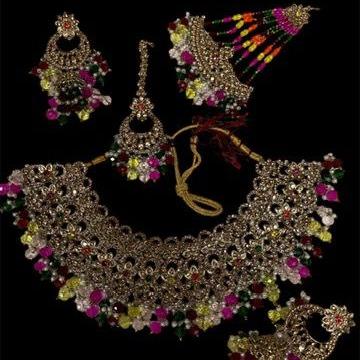 Fancy Traditional Cultural Bridal. Jewellery Set with Stunning Coloured Studs Stones and Beads Perfect for Bridal Dresses