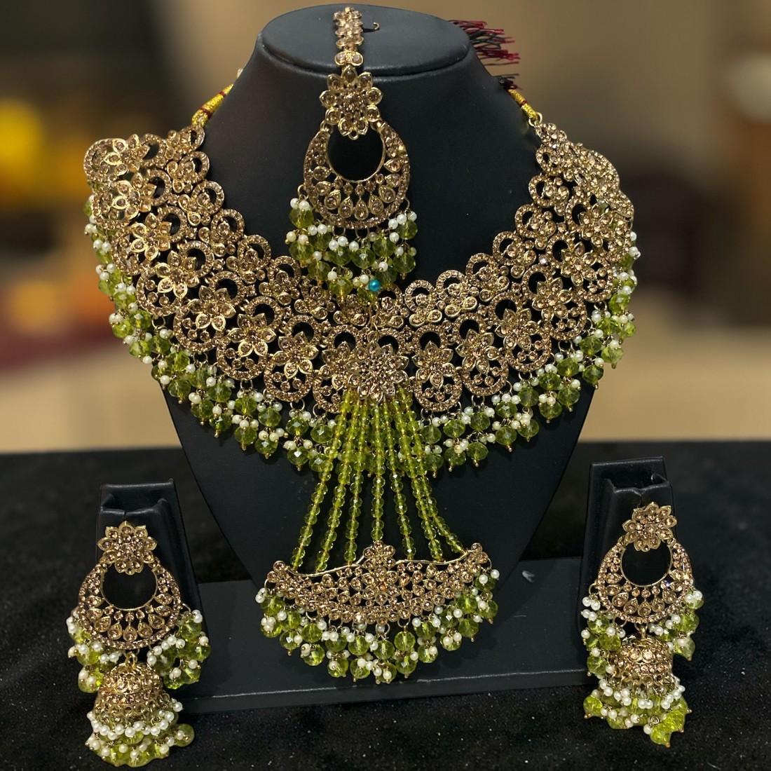 Fancy Traditional Cultural Bridal. Jewellery Set with Stunning Coloured Studs Stones and Beads Perfect for Bridal Dresses