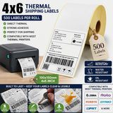 500pcs 4x6 Thermal Shipping Labels | Cheap Direct Thermal Paper for Zebra, Toshiba & Citizen Printers | Bulk 100x150mm Roll