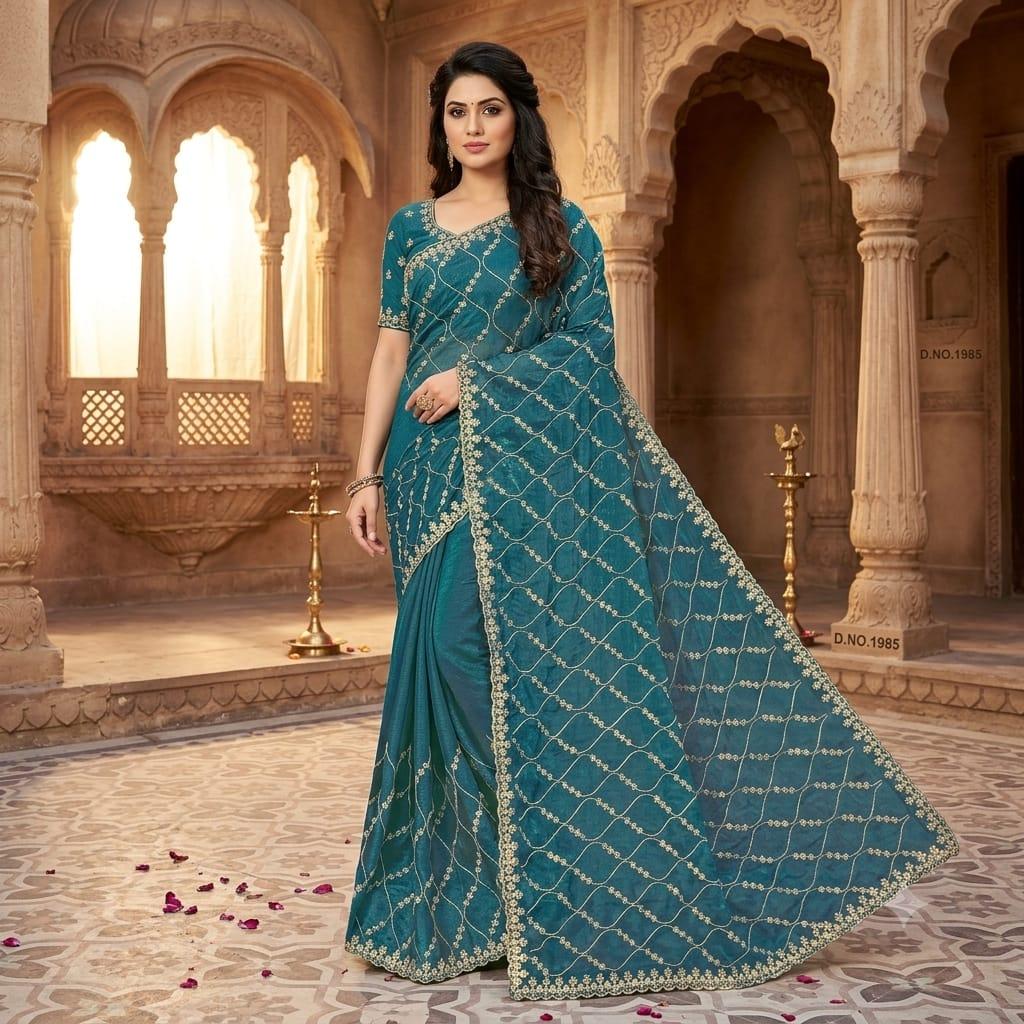 Light Weight 2 Toned Shamoo Silk Organza Saree with Rich Zari Work for Women | Luxury Traditional Party Wear Saree with Stitched Blouse Piece | Elegant Wedding, Reception & Festive Designer Saree Collection