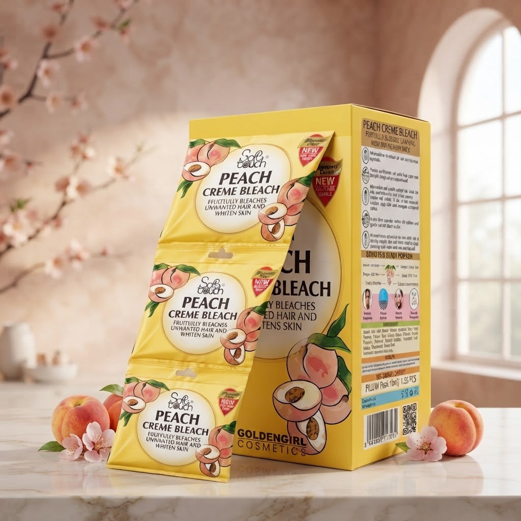 Golden Girl Peach Crème Bleach 10ml Sachet | Brightening Facial & Body Hair Bleach for Glowy, Hydrated, Dark Spot & Tan Removal, Dry & Dull Skin Care Routine