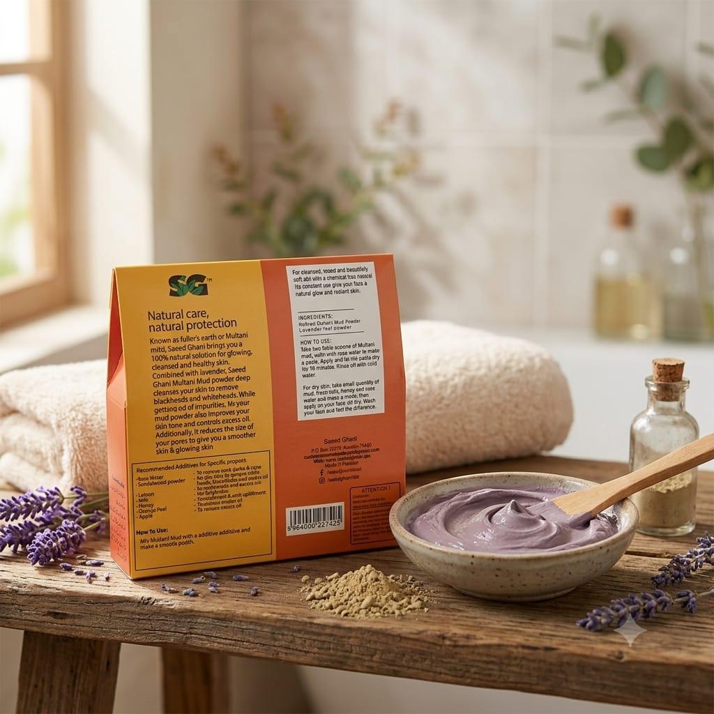 Saeed Ghani Multani Mitti with Lavender Powder – Natural Face Pack for Oil Control & Glowing Skin, 100g