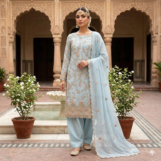Unstitched Georgette 4 piece Shalwar Kameez Dupatta with Lining Premium Embroidered Polyester