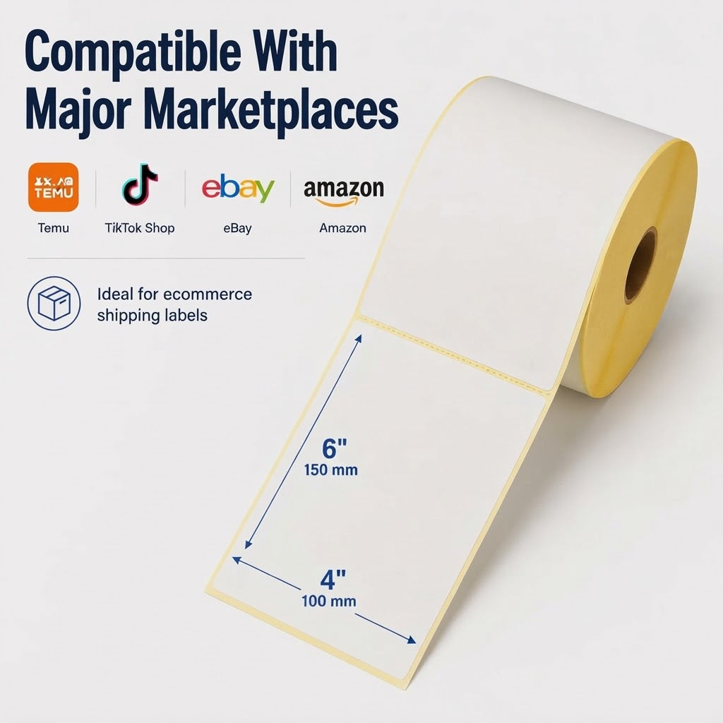 500pcs 4x6 Thermal Shipping Labels | Cheap Direct Thermal Paper for Zebra, Toshiba & Citizen Printers | Bulk 100x150mm Roll