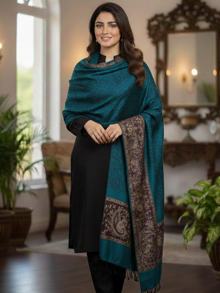 Beautiful high quality pashmina shawl printed border and centre full size 40/90 inches light weight