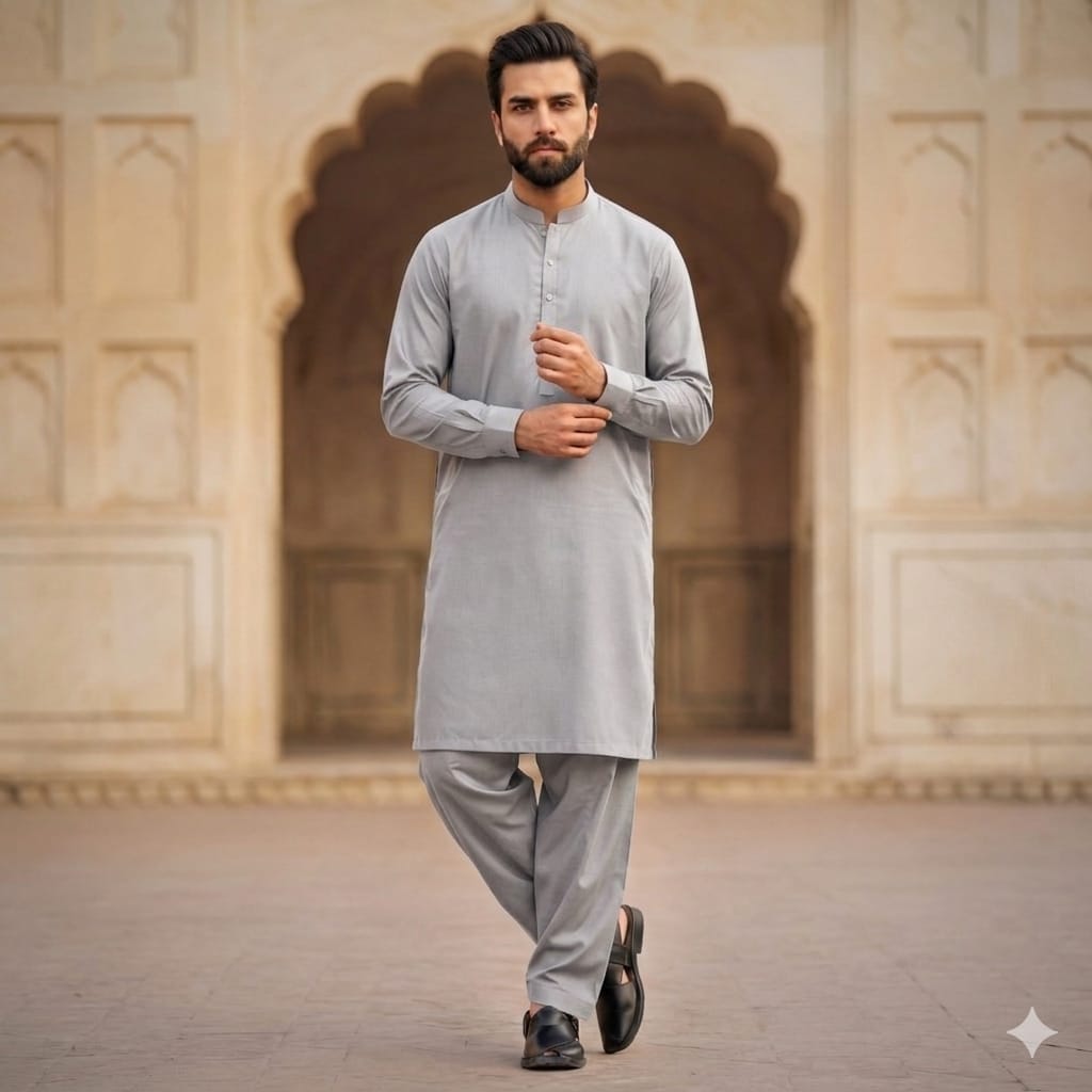 Men's Shalwar Kameez Traditional Clothing In Multiple Colours With Long Sleeves And Button Front Comes With Shalwar And Kameez