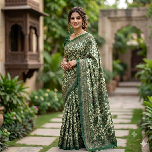 kashmiri silk Saree Collection  Trendy Prints | Lightweight Summer Drape | Includes Unstitched Blouse Piece (6.30m) Breathable  Womenswear  Asian  Clothes