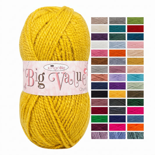King Cole Big Value Chunky Acrylic Wool 100g Knitting Yarn - All Colours