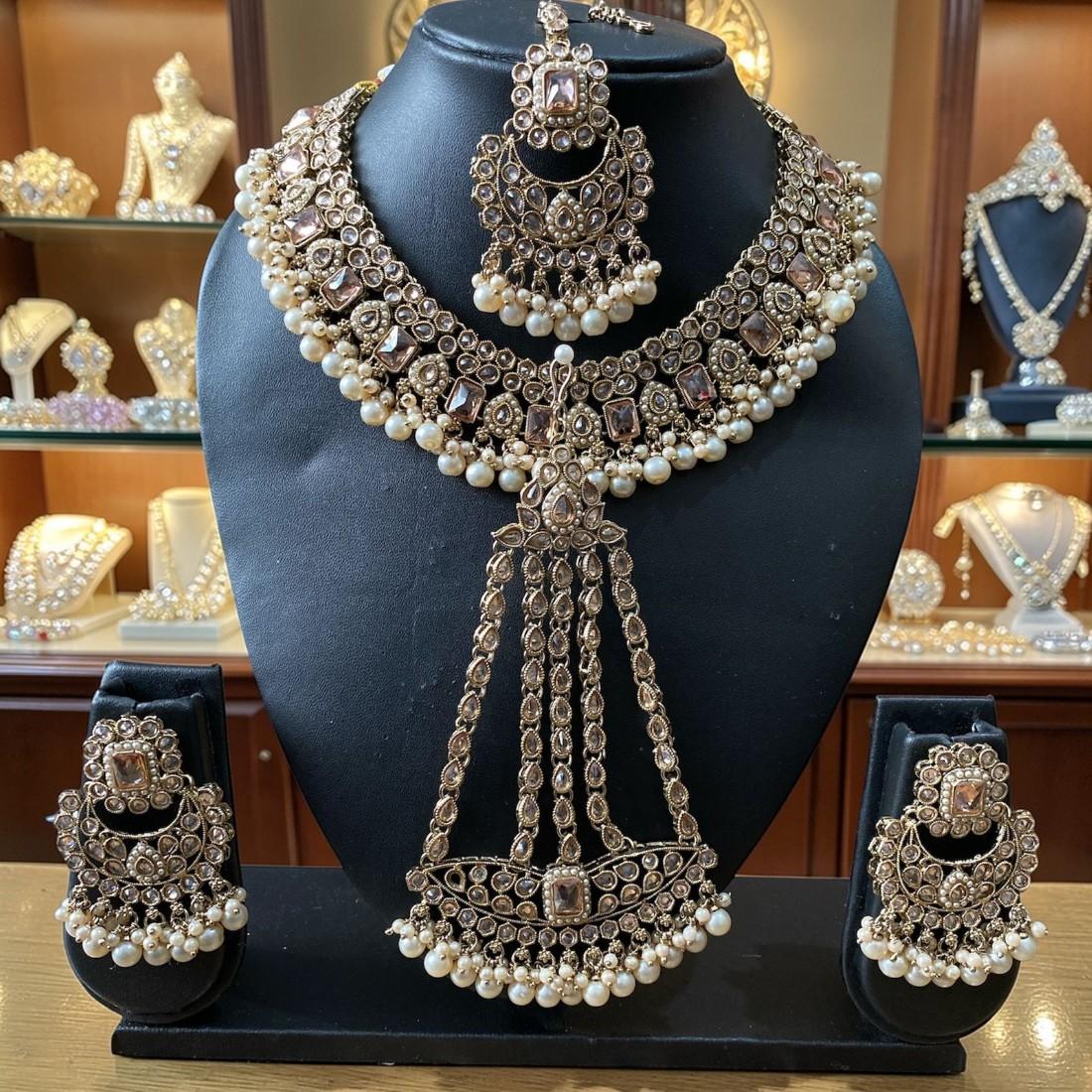 Fancy Traditional Cultural Bridal. Jewelry Set with Stunning Colored Studs Stones and Beads Perfect for Bridal Dresses