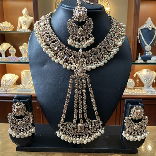Fancy Traditional Cultural Bridal. Jewelry Set with Stunning Colored Studs Stones and Beads Perfect for Bridal Dresses