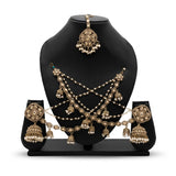 Gold Pearl & Multicolor Bead Kaan Sahara Set with Tikka | 2 Sahare + 1 Tikka | Bahubali Ear Chain | Pearl Kaan Chain | Indian Pakistani Bridal Jewelry