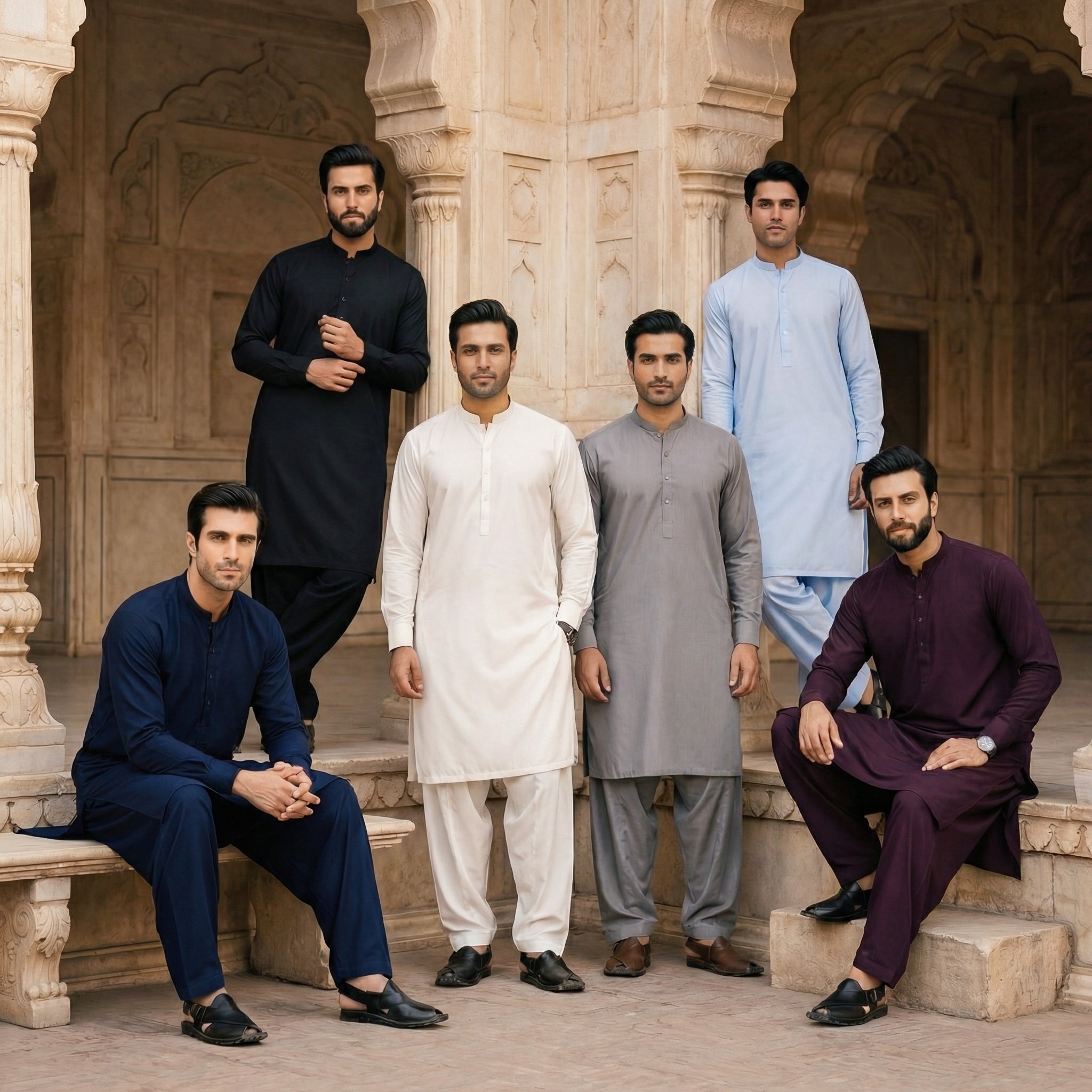 Men's Shalwar Kameez Traditional Clothing In Multiple Colours With Long Sleeves And Button Front Comes With Shalwar And Kameez
