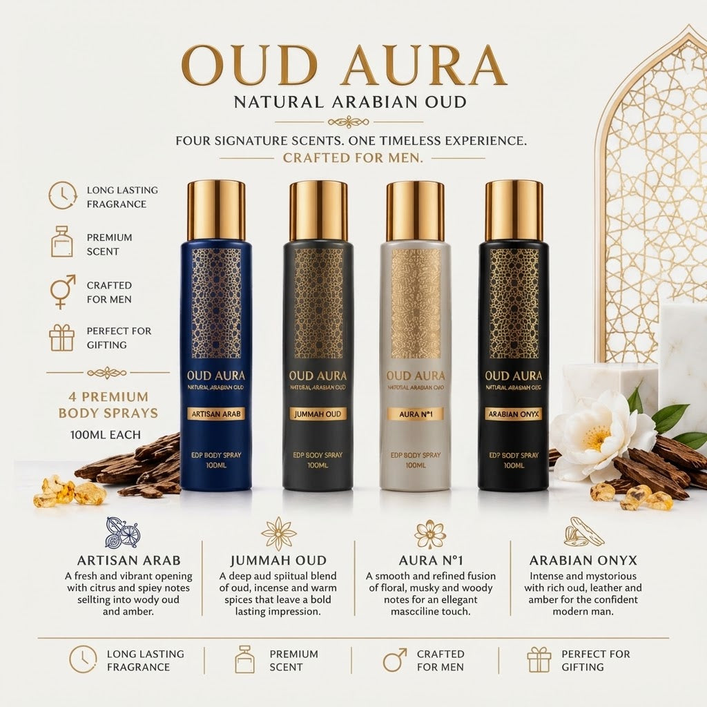 Oud Aura Arabian Oud Body Spray 100ml For Him & Her 8 Fragrance Options