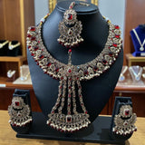 Fancy Traditional Cultural Bridal. Jewelry Set with Stunning Colored Studs Stones and Beads Perfect for Bridal Dresses