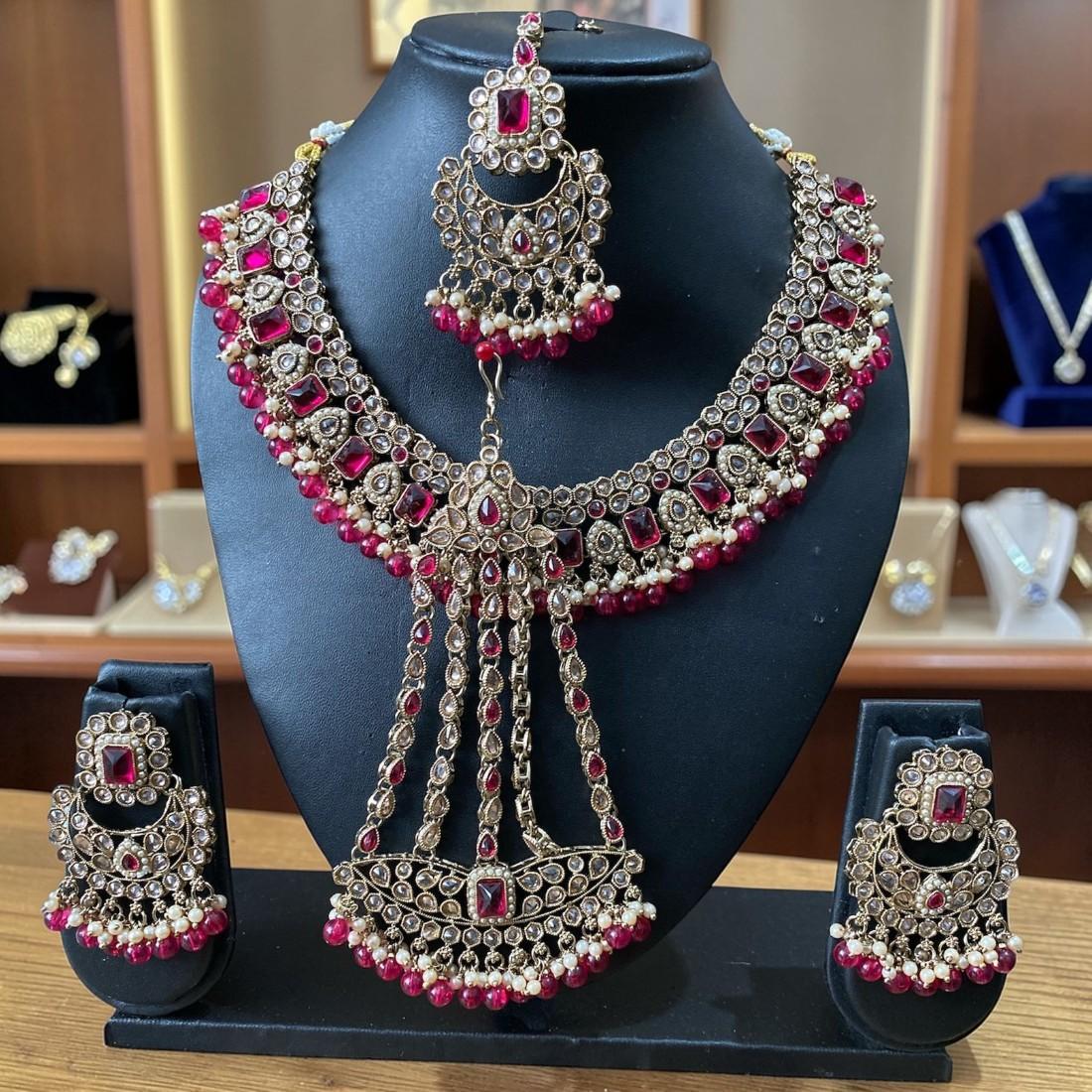 Fancy Traditional Cultural Bridal. Jewelry Set with Stunning Colored Studs Stones and Beads Perfect for Bridal Dresses