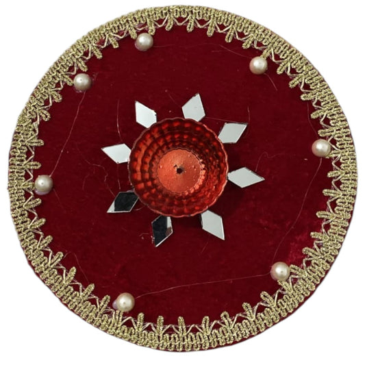 Handcrafted 9" Velvet Mehndi Platter with Mirror Work & Tealight Holder –  Decorative Wedding Trays for Dholki, Shaadi, Diwali Decor, & Festive Guest Favors (Royal Red, Orange, Green, Pink, Bottle Green, Olive)