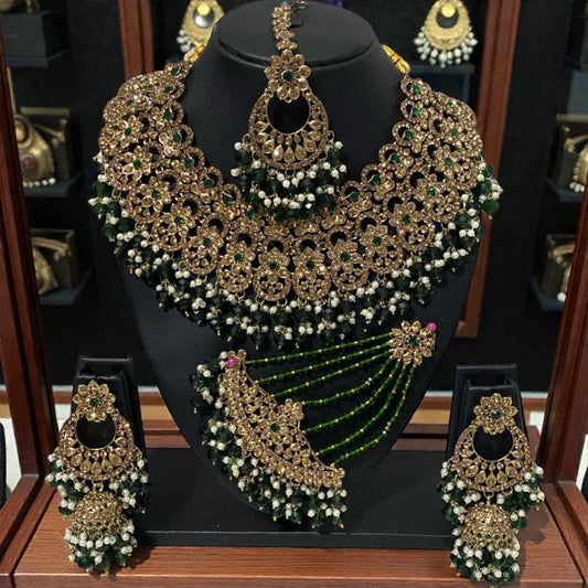 Fancy Traditional Cultural Bridal. Jewellery Set with Stunning Coloured Studs Stones and Beads Perfect for Bridal Dresses