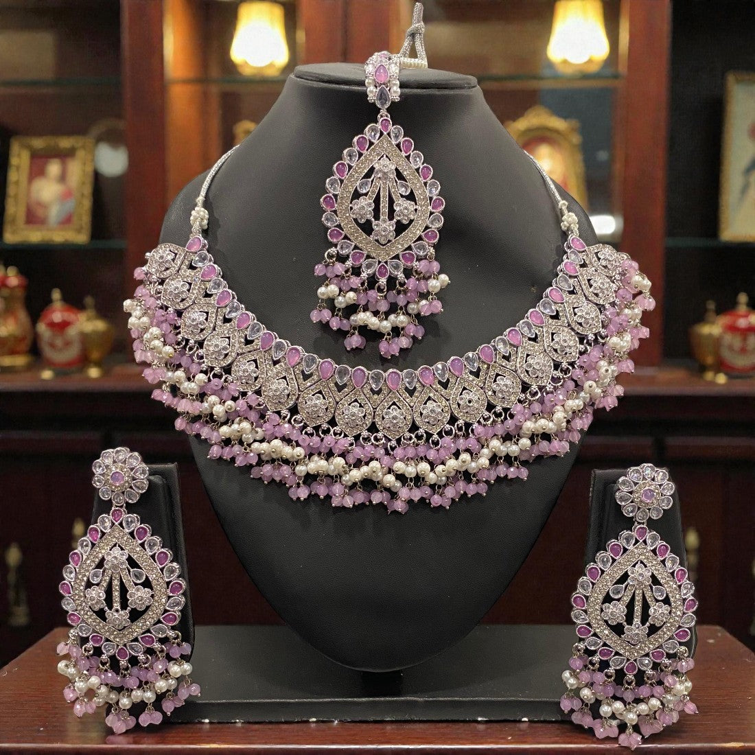 Fancy Traditional Cultural Bridal. Jewellery Set with Stunning Coloured Studs Stones and Beads Perfect for Bridal Dresses