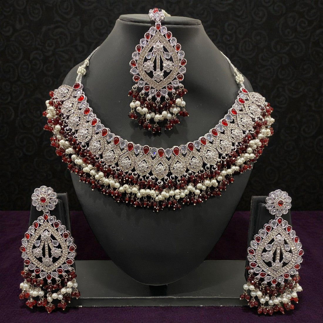 Fancy Traditional Cultural Bridal. Jewellery Set with Stunning Coloured Studs Stones and Beads Perfect for Bridal Dresses