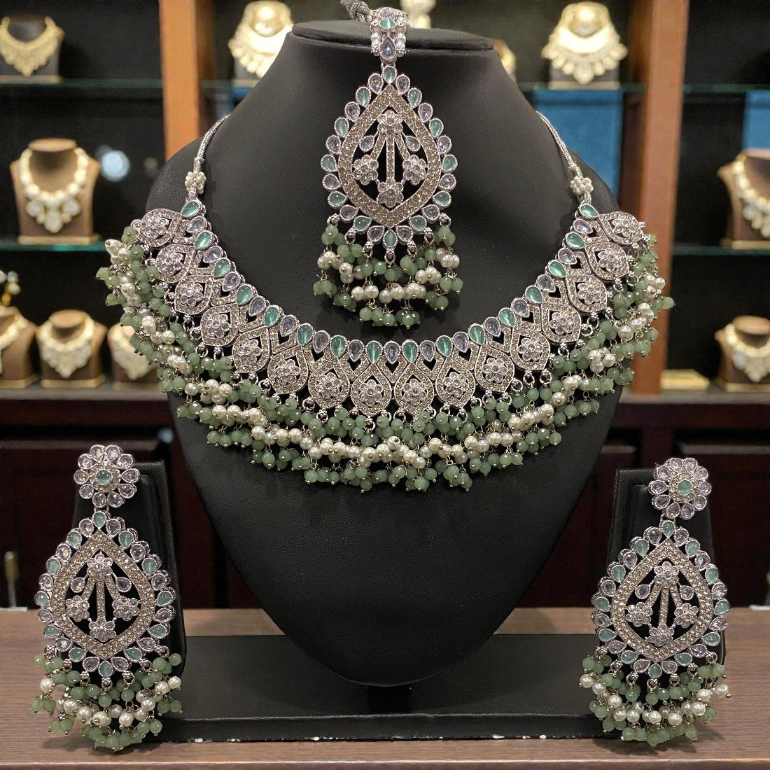 Fancy Traditional Cultural Bridal. Jewellery Set with Stunning Coloured Studs Stones and Beads Perfect for Bridal Dresses