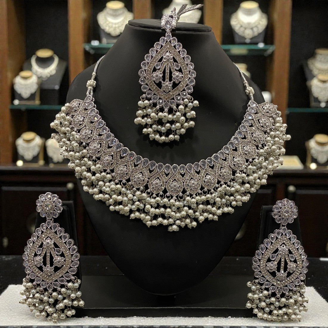 Fancy Traditional Cultural Bridal. Jewellery Set with Stunning Coloured Studs Stones and Beads Perfect for Bridal Dresses