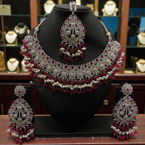 Fancy Traditional Cultural Bridal. Jewellery Set with Stunning Coloured Studs Stones and Beads Perfect for Bridal Dresses
