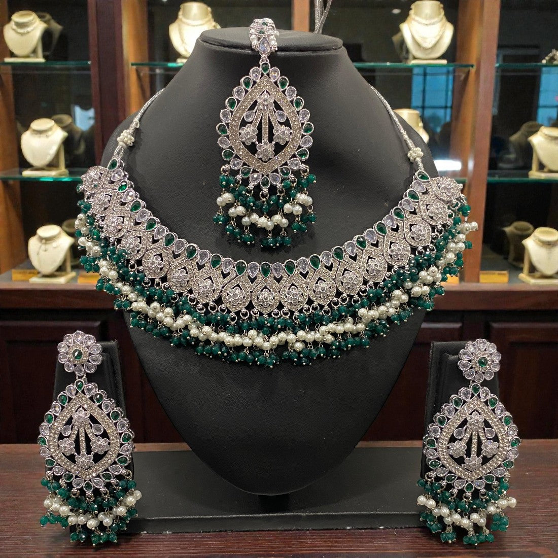 Fancy Traditional Cultural Bridal. Jewellery Set with Stunning Coloured Studs Stones and Beads Perfect for Bridal Dresses