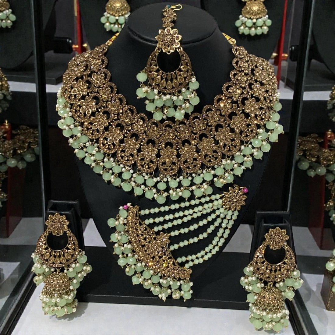 Fancy Traditional Cultural Bridal. Jewellery Set with Stunning Coloured Studs Stones and Beads Perfect for Bridal Dresses