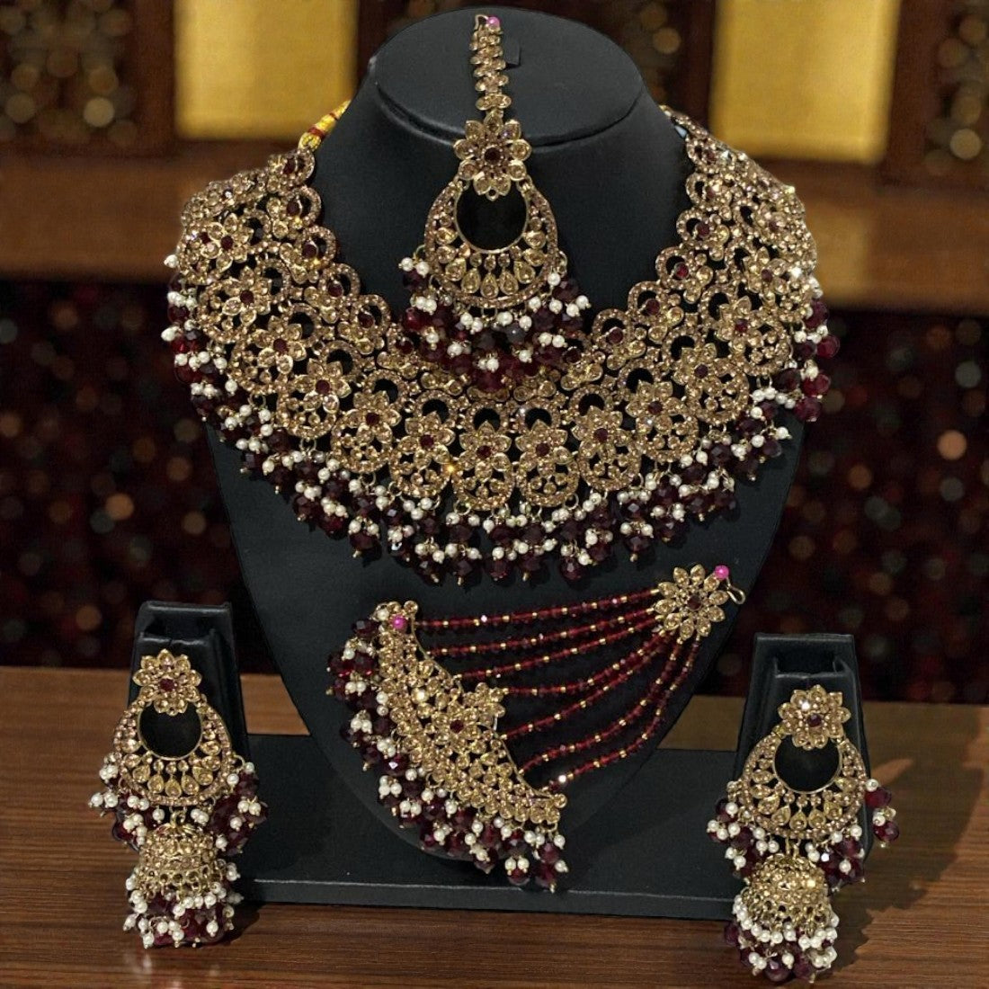 Fancy Traditional Cultural Bridal. Jewellery Set with Stunning Coloured Studs Stones and Beads Perfect for Bridal Dresses
