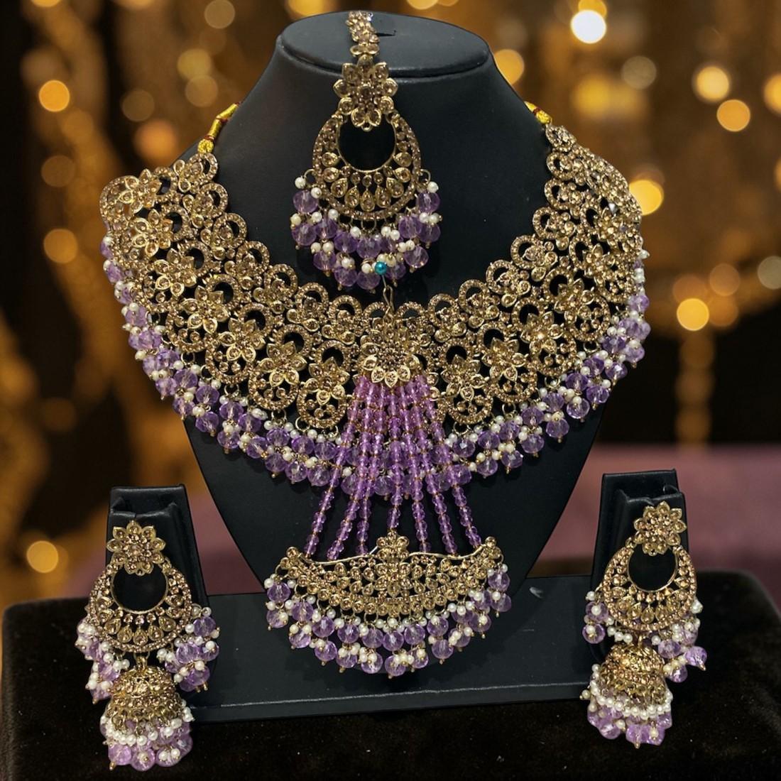Fancy Traditional Cultural Bridal. Jewellery Set with Stunning Coloured Studs Stones and Beads Perfect for Bridal Dresses